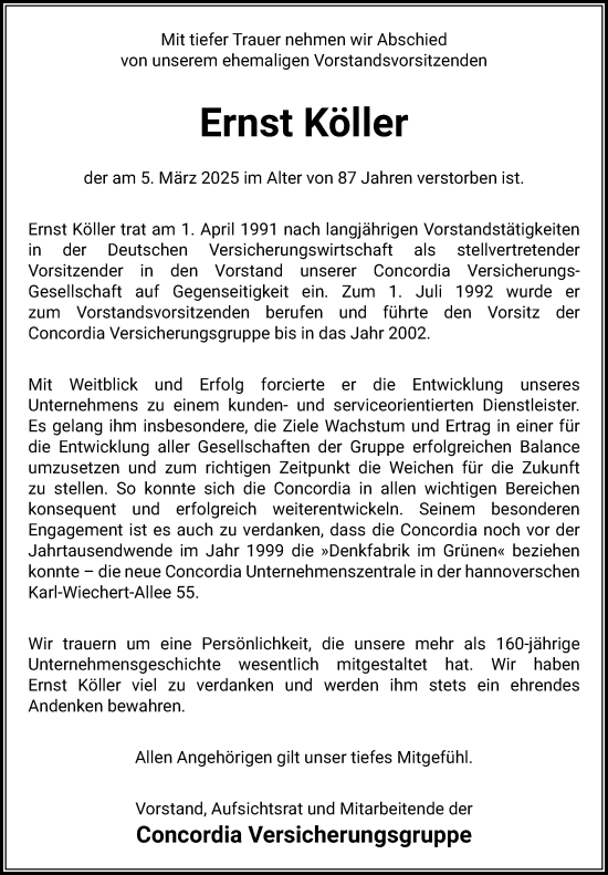 Traueranzeige von Ernst Köller von Hannoversche Allgemeine Zeitung/Neue Presse