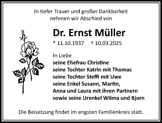 Traueranzeige von Ernst Müller von Sächsische Zeitung