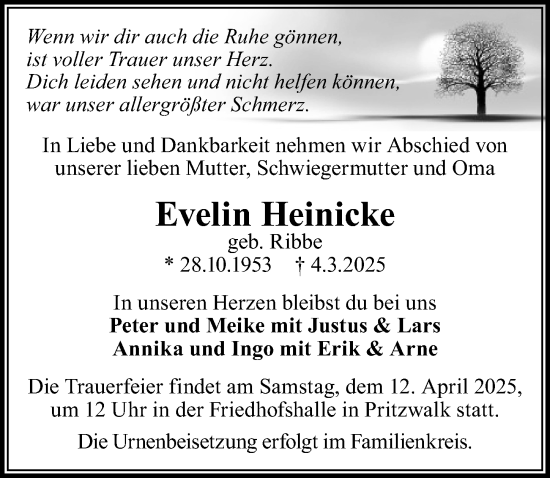 Traueranzeige von Evelin Heinicke von Wochenspiegel