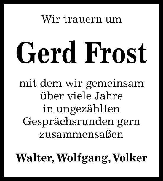 Traueranzeige von Gerd Frost von Kieler Nachrichten