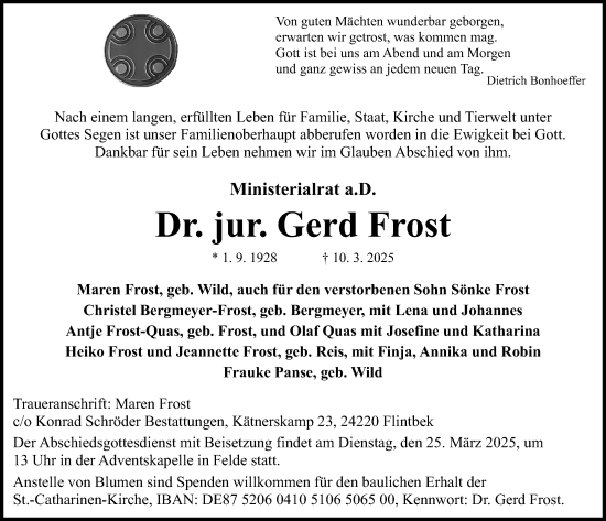 Traueranzeige von Gerd Frost von Kieler Nachrichten