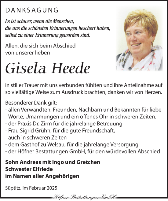 Traueranzeige von Gisela Heede von Torgauer Zeitung