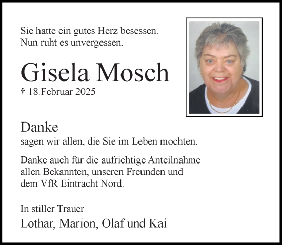 Traueranzeige von Gisela Mosch von Aller Zeitung