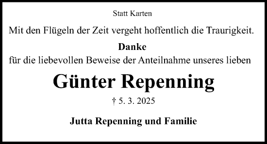 Traueranzeige von Günter Repenning von Kieler Nachrichten
