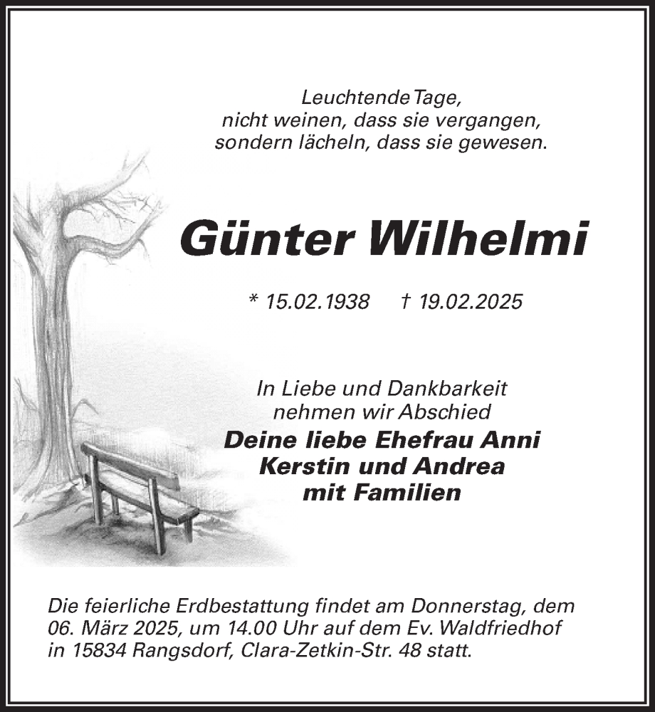  Traueranzeige für Günter Wilhelmi vom 01.03.2025 aus Märkischen Allgemeine Zeitung