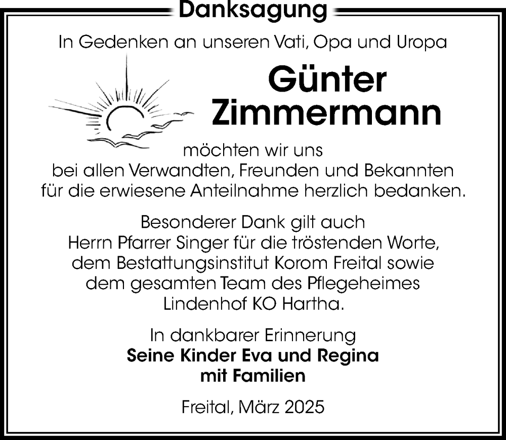  Traueranzeige für Günter Zimmermann vom 29.03.2025 aus Sächsische Zeitung