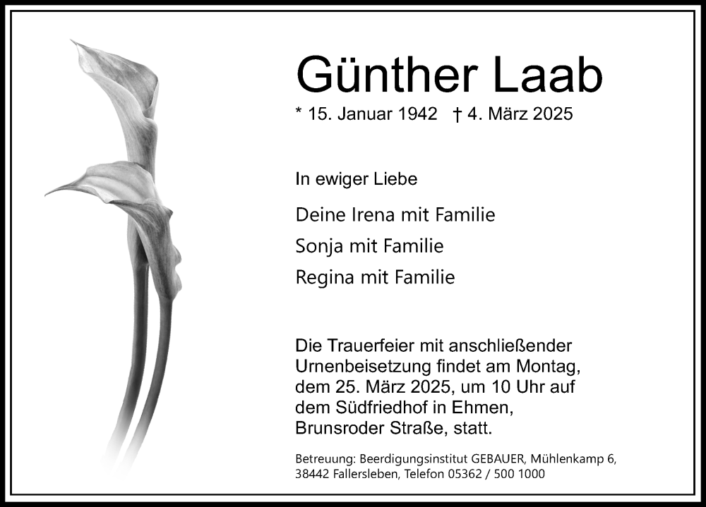  Traueranzeige für Günther Laab vom 19.03.2025 aus Aller Zeitung