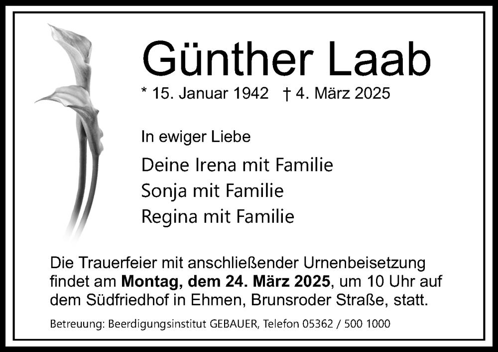  Traueranzeige für Günther Laab vom 21.03.2025 aus Aller Zeitung