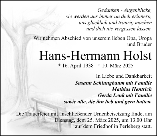 Traueranzeige von Hans-Hermann Holst von Wochenspiegel