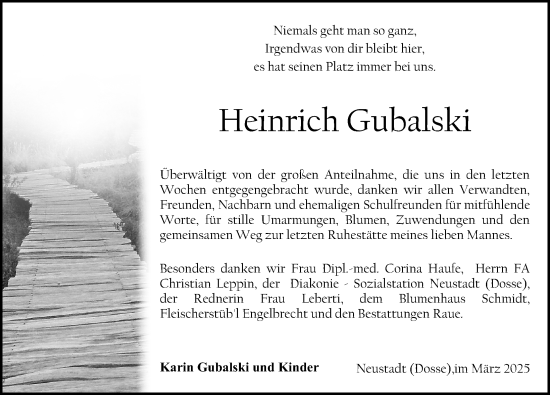 Traueranzeige von Heinrich Gubalski von Wochenspiegel