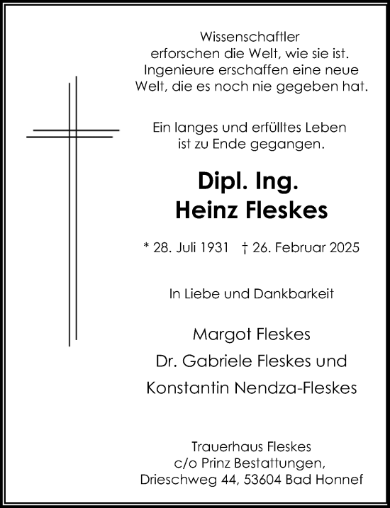 Traueranzeige von Heinz Fleskes von Hannoversche Allgemeine Zeitung/Neue Presse
