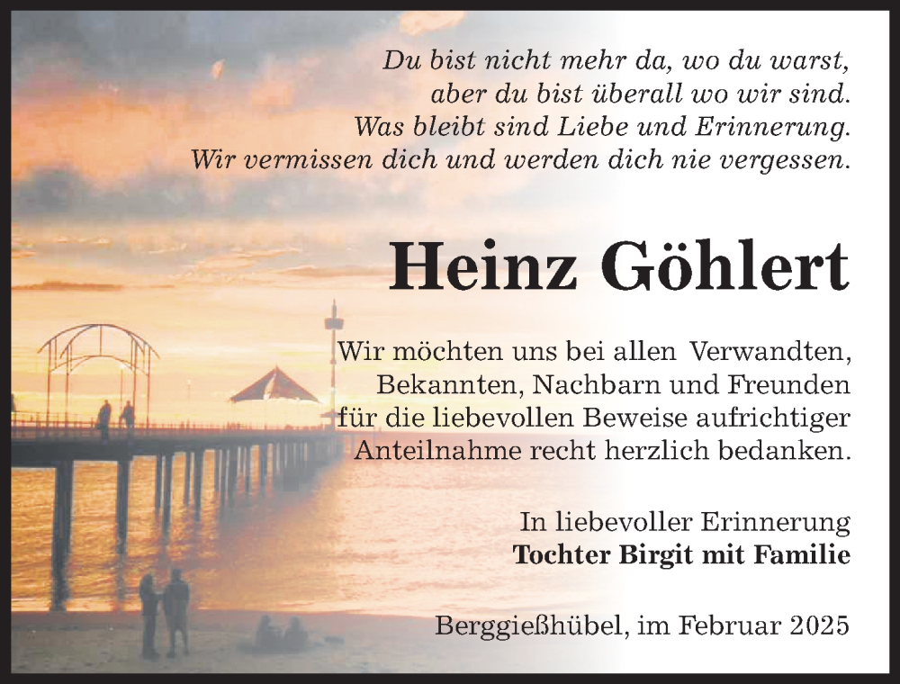  Traueranzeige für Heinz Göhlert vom 01.03.2025 aus Sächsische Zeitung