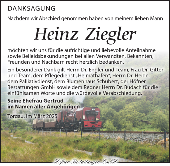 Traueranzeige von Heinz Ziegler von Torgauer Zeitung