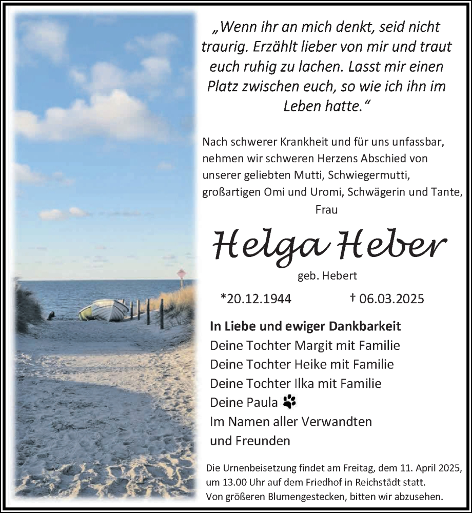  Traueranzeige für Helga Heber vom 29.03.2025 aus Sächsische Zeitung