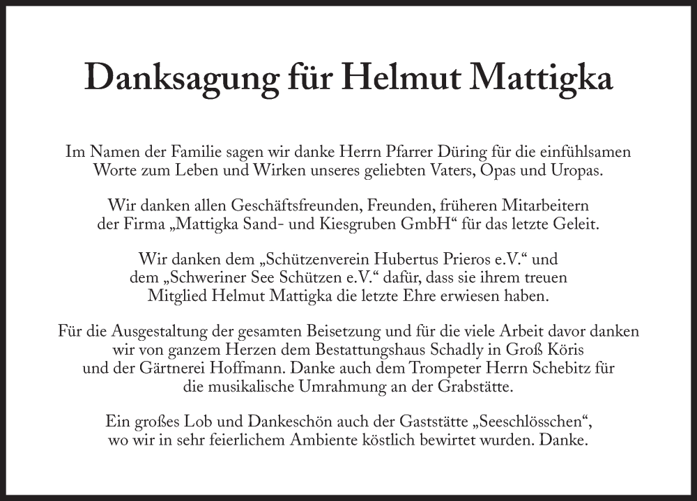  Traueranzeige für Helmut Mattigka vom 29.03.2025 aus Märkischen Allgemeine Zeitung