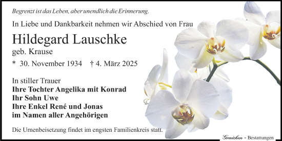 Traueranzeige von Hildegard Lauschke von Sächsische Zeitung