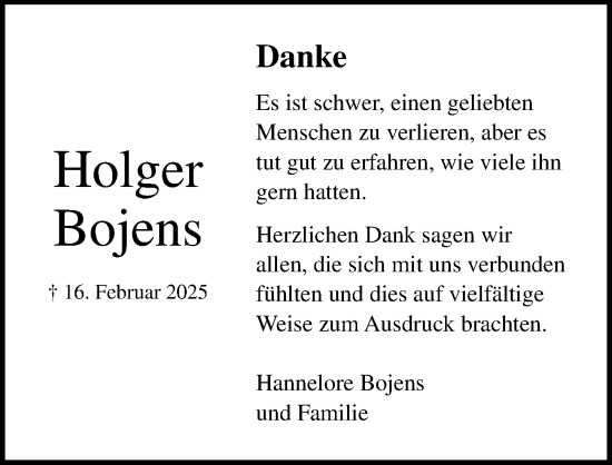 Traueranzeige von Holger Bojens von Lübecker Nachrichten