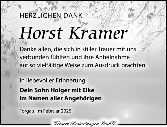 Traueranzeige von Horst Kramer von Torgauer Zeitung