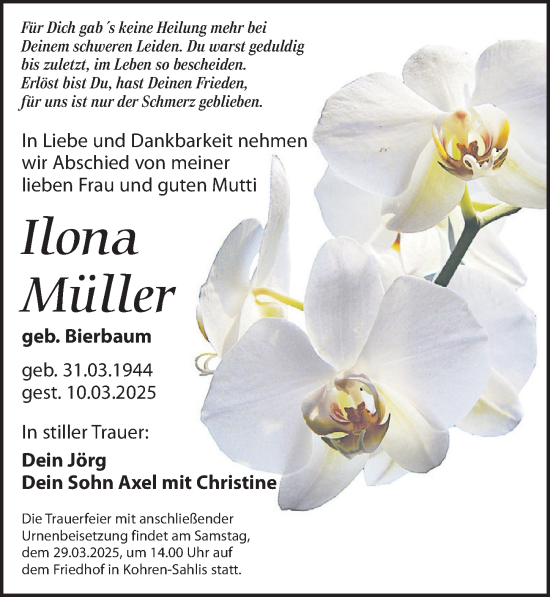 Traueranzeige von Ilona Müller von Leipziger Volkszeitung