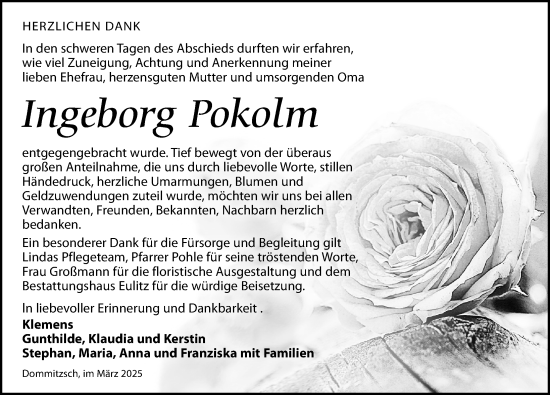 Traueranzeige von Ingeborg Pokolm von Torgauer Zeitung