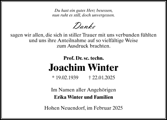Traueranzeige von Joachim Winter von Märkischen Allgemeine Zeitung