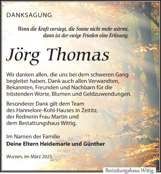 Traueranzeige von Jörg Thomas von Leipziger Volkszeitung