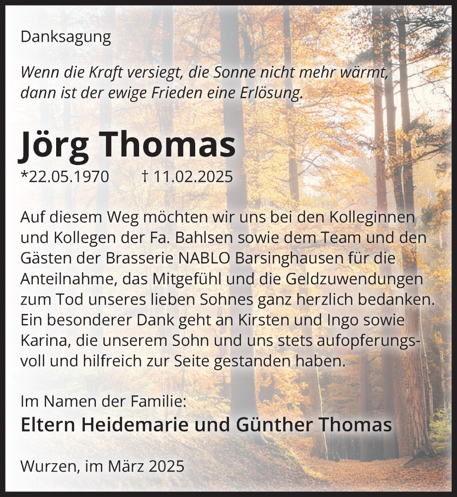  Traueranzeige für Jörg Thomas vom 29.03.2025 aus Hannoversche Allgemeine Zeitung/Neue Presse
