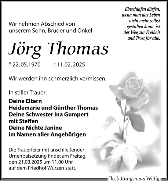 Traueranzeige von Jörg Thomas von Hannoversche Allgemeine Zeitung/Neue Presse