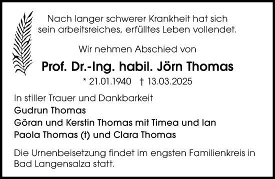 Traueranzeige von Jörn Thomas von Sächsische Zeitung