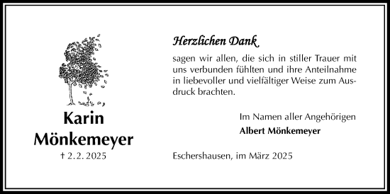 Traueranzeige von Karin Mönkemeyer von Täglicher Anzeiger Holzminden