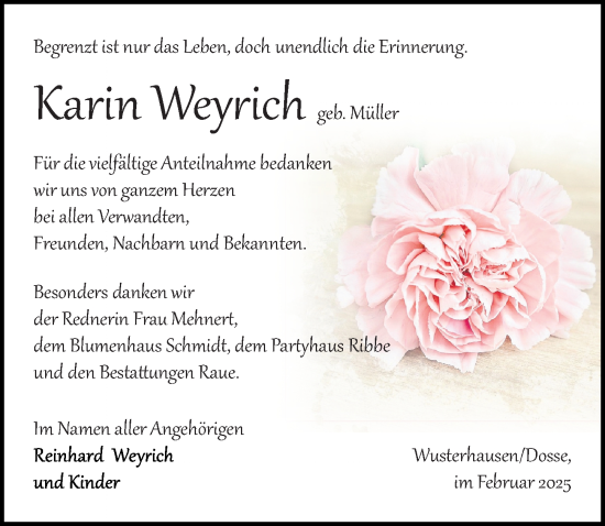 Traueranzeige von Karin Weyrich von Wochenspiegel