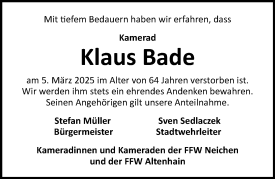 Traueranzeige von Klaus Bade von Leipziger Volkszeitung