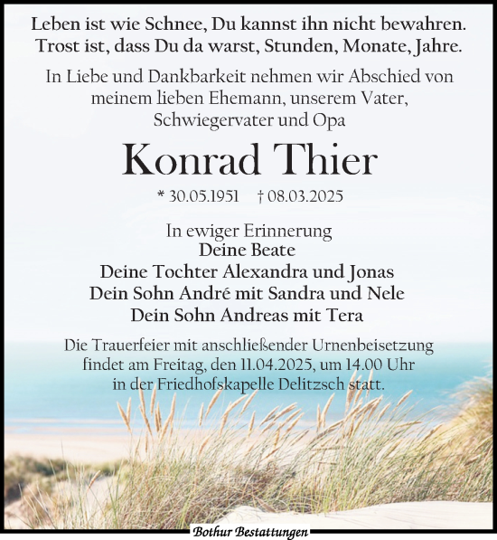 Traueranzeige von Konrad Thier von Leipziger Volkszeitung