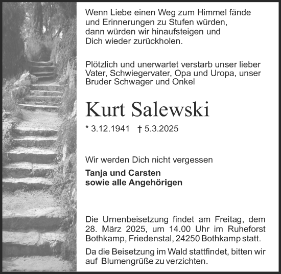 Traueranzeige von Kurt Salewski von Kieler Nachrichten