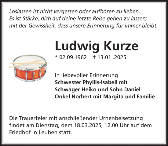 Traueranzeige von Ludwig Kurze von Sächsische Zeitung