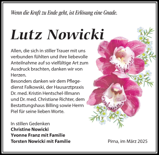 Traueranzeige von Lutz Nowicki von Sächsische Zeitung