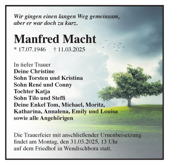 Traueranzeige von Manfred Macht von Sächsische Zeitung