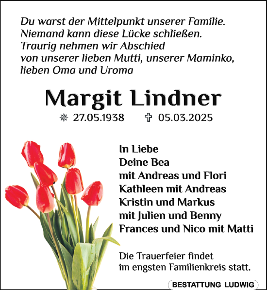Traueranzeige von Margit Lindner von Leipziger Volkszeitung
