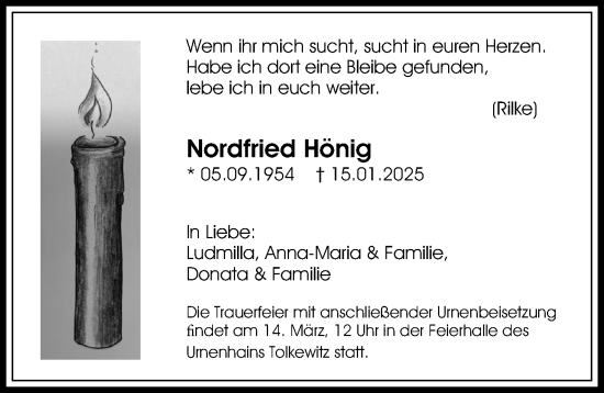 Traueranzeige von Nordfried Hönig von Sächsische Zeitung