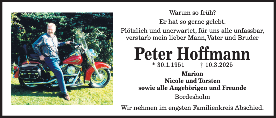 Traueranzeige von Peter Hoffmann von Kieler Nachrichten