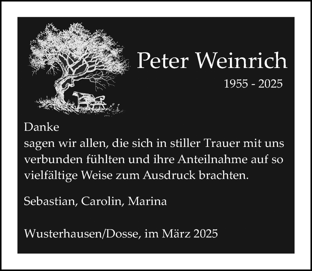  Traueranzeige für Peter Weinrich vom 15.03.2025 aus Wochenspiegel