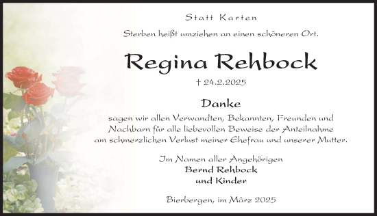 Traueranzeige von Regina Rehbock von Peiner Allgemeine Zeitung