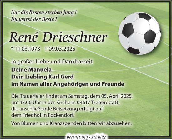 Traueranzeige von Rene Drieschner von Leipziger Volkszeitung