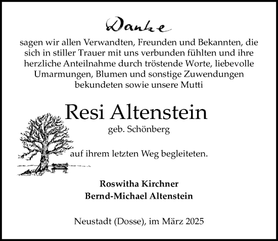 Traueranzeige von Resi Altenstein von Wochenspiegel