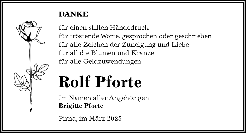  Traueranzeige für Rolf Pforte vom 15.03.2025 aus Sächsische Zeitung