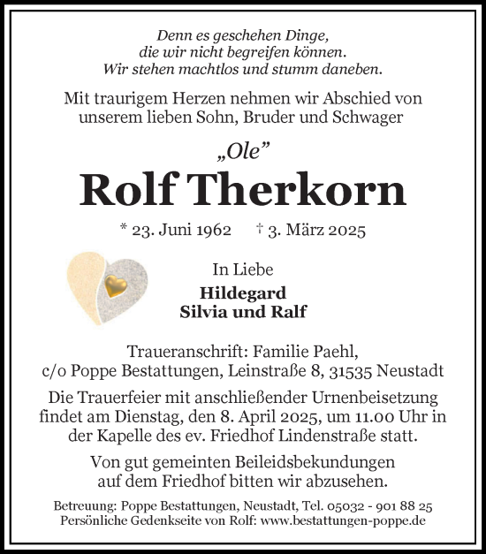 Traueranzeige von Rolf Therkorn von Hannoversche Allgemeine Zeitung/Neue Presse