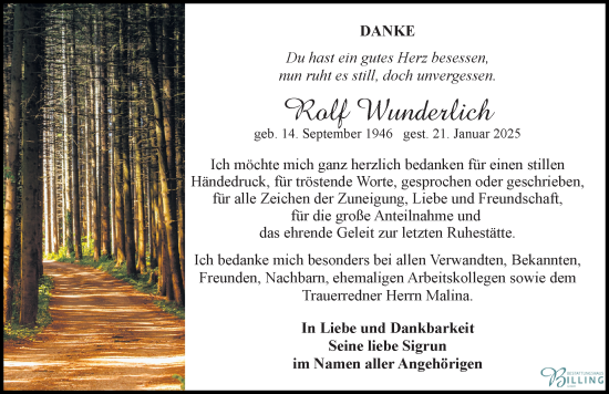 Traueranzeige von Rolf Wunderlich von Sächsische Zeitung