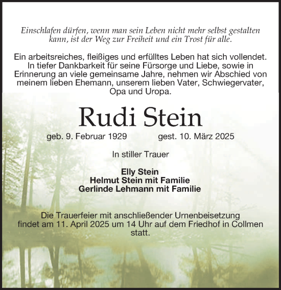 Traueranzeige von Rudi Stein von Leipziger Volkszeitung