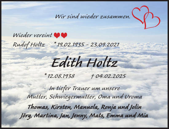 Traueranzeige von Rudolf Holtz von Lübecker Nachrichten