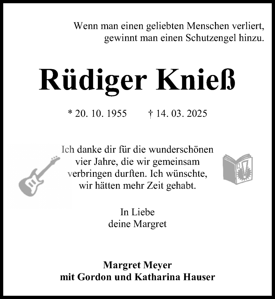  Traueranzeige für Rüdiger Knieß vom 29.03.2025 aus Kieler Nachrichten